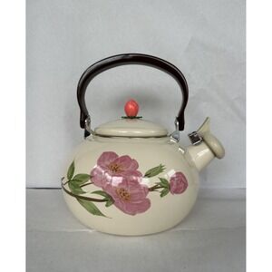 Vintage Franciscan Desert Rose Enamel Steel Tea Kettle Enamelware Teapot Decor